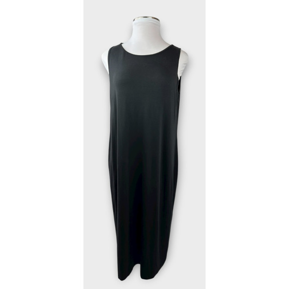 Eileen Fisher Stretch Jersey Knit Round Neck Dress Maxi Sleeveless Black Size XL - Picture 3 of 16